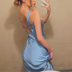 Baby Blue Faux Silk Dress